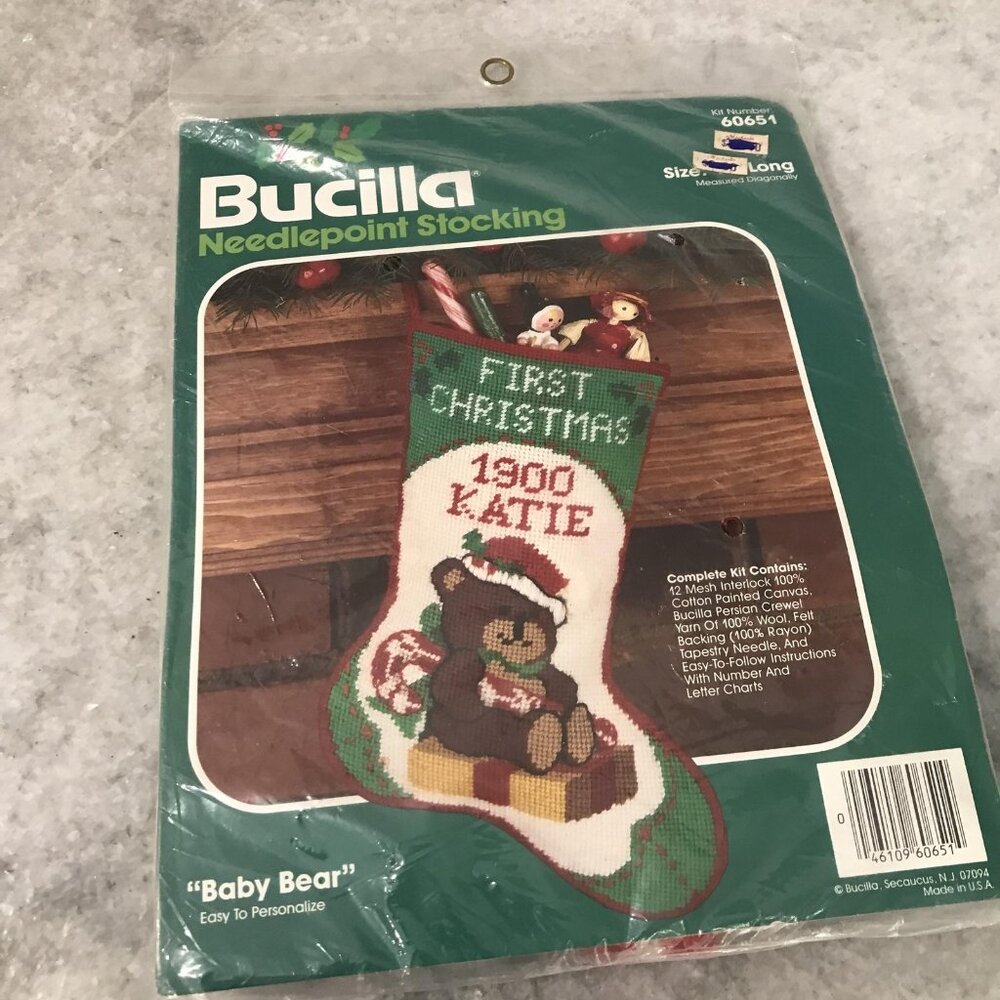 Bucilla Needlepoint Stocking Kit Baby Bear 60651 Long First Christmas Made USA